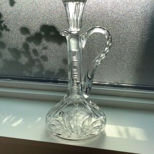 Vintage Cut Crystal Decanter Elongated Handle Star Stopper MCM